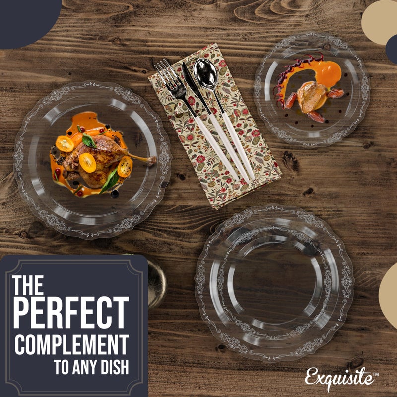 Exquisite Victorian Plastic Plates 80 Piece Plastic Disposable Plates for Party Set For 40 Guests 40 X 7.5 inch Dessert Plates & 40 X 10.25 Inch Plastic Plates Disposable Heavy Duty Clear Plates - Image 5